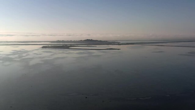 Arnel pond in the early morning, near Villeneuve-l&egrave;s-Maguelone, in H&eacute;rault, Occitanie
