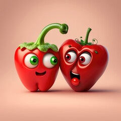 Hearts Entwined: A Love Story of two pretty Tomatoes. 3D Characters Illustration