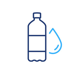 Water Bottle with Drop Colorful Line Icon. Plastic Bottle for Mineral Water, Beverage, Juice and Soda Color Linear Icon. Editable Stroke. Isolated Vector Illustration