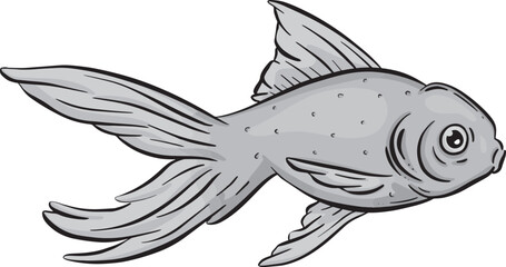 Underwater Marine Fish Cartoon Illustration in a Vector In Greyscale Black and White