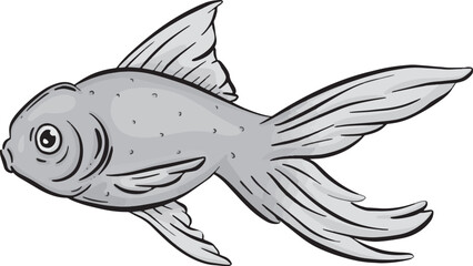 Underwater Marine Fish Cartoon Illustration in a Vector In Greyscale Black and White