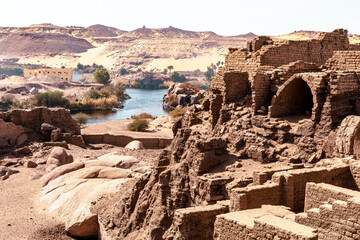 A view of Aswan, a city located along the Nil River. Aswan, Egypt. Africa. 