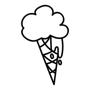 Cute Doodle Ice Cream3 From The Collection Of Girly Stickers. Cartoon White And Black Vector Illustration.