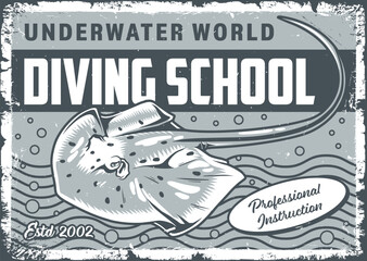 Diving school poster vintage monochrome