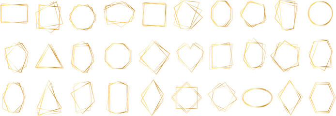 Set of geometric gold frame isolated on white.Golden Geometrical frames.Simple abstract golden frames.Set of luxury gold frames collection.Luxury gold borders for wedding invitation elements.