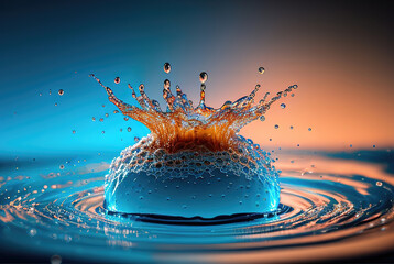 Water splash on colorful background. Like a macro photo Ai generated illustration - 572659433