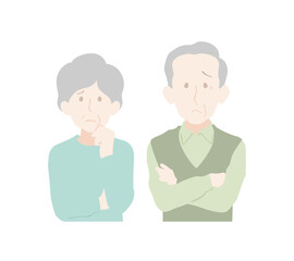 困っているシニアの夫婦、男女