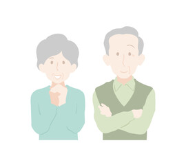 笑顔で喜んでいるシニア夫婦、男女