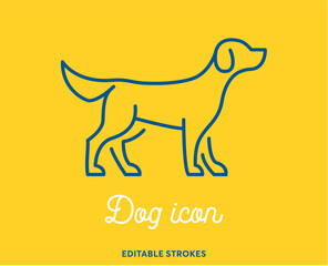 Dog outline icon isolated on yellow background. Minimal animal icon set, cute puppy. Hound symbol with editable stokes for infographics or web use. Flat design puppy silhouette. Good boy at the vet