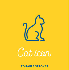 Cat outline icon isolated on yellow background. Minimal animal icon set, cute kitty. Kitten symbol with editable stokes for infographics or web use. Flat design cat silhouette. Pussy at the vet