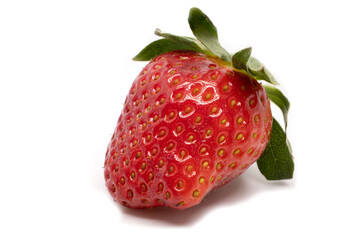 Indulge in the juicy details of this ripe strawberry, captured in stunning focus-stacking technique on a pure white background. Perfect for fresh and vibrant designs.