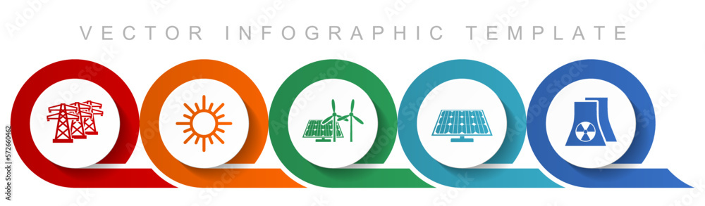 Poster renewable energy icon set, miscellaneous icons such as power line, sun, solar panel and nuclear powe
