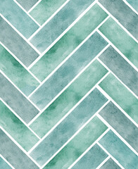 Vibrant turquoise herringbone watercolor seamless pattern
