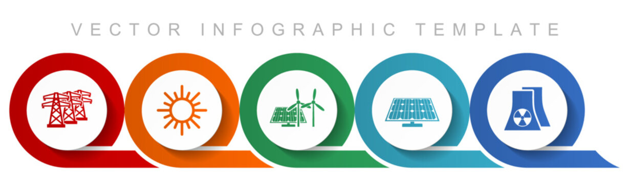 Renewable energy icon set, miscellaneous icons such as power line, sun, solar panel and nuclear power plant for webdesign and mobile applications, flat design infographic vector template in eps 10