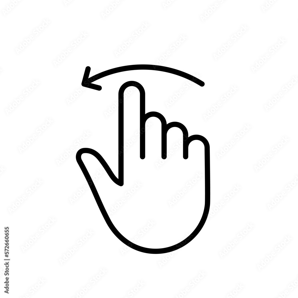 Poster hand finger swipe and drag left line icon. pinch screen, rotate on screen linear pictogram. gesture 