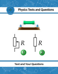 Resistor. Capacitor resistor icon with simple electrical scheme. Physical test with device having a designed resistance to the passage of an electric current. Helpful for education at physics lesson.