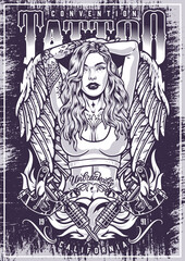 Angel girl tattooist monochrome flyer