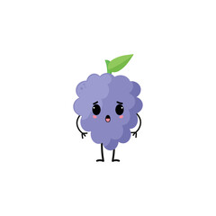 Grieving bunch of grapes with kawaii emoji. Flat design vector illustration of grapes on white background