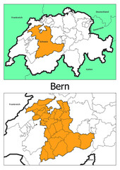 Fototapeta premium Schweiz Landkarte mit dem Kanton Bern Karte detailiert