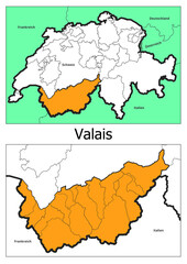 Schweiz Landkarte mit dem Kanton Valais Karte detailiert