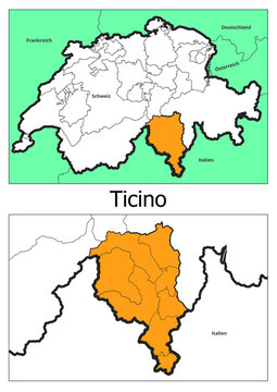 Schweiz Landkarte mit dem Kanton Ticino Karte detailiert