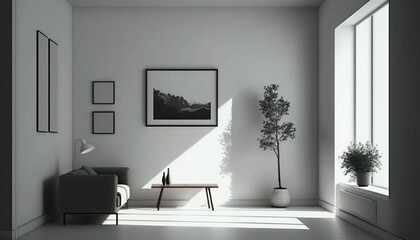 Modern room interior background, room mock up in modern style, empty wall mockup, generative, AI