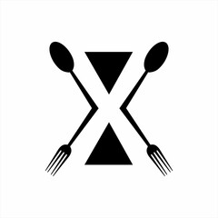 Letter X logo design with spoon, and fork . Can be used for cafe, restaurant, decoration and food business logos.