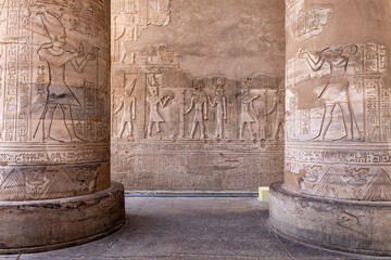 Temple of Kom Ombo Decorated with Hieroglyphics. Kom Ombo in Aswan Governorate, Upper Egypt....