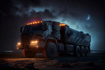 Armored Car enhanced security for the transportation of personnel at night.