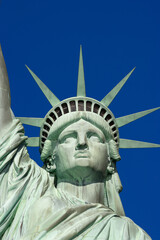 close up of Statue of Liberty, blue sky