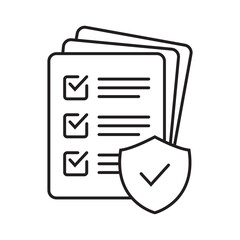 Checklist and shield line icon, Insurance policy concept, data document security, vector icon.