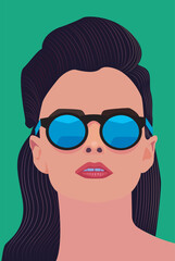 Vector illustration woman of glasses, reflections, hair