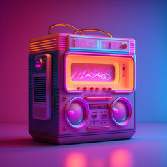 retro vintage radio, 80s vibes, minimal neon colors, vaporwave grungy mood, nostalgia generative ai illustration