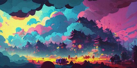 Dreamy Colorful Cloud Swirls Over Landscapes (Created using Generative AI)