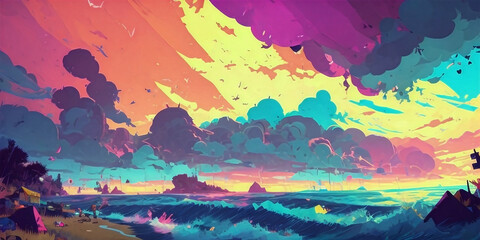 Dreamy Colorful Cloud Swirls Over Landscapes (Created using Generative AI)