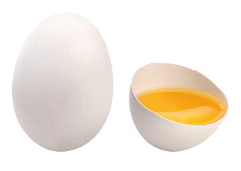 Ovo de galinha inteiro e ovo quebrado com a gema - Ovos de galinha caipira