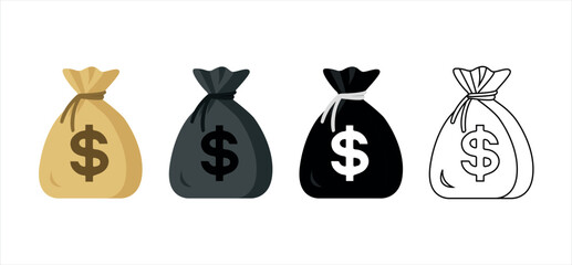 illustration of a bag of money, Money bag icons set. Collections of moneybags. Vector illustration isolated on white background, ai