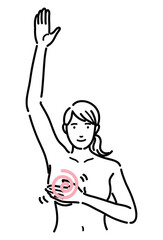 腕を上げて胸を触ってセルフチェックしている女性
