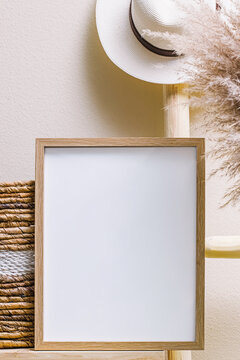 Wooden frame mockup. Empty frame with place for text or photo.