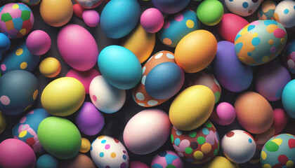 Fototapeta na wymiar Colorful Easter eggs background. Decorated eggs , close up top view. Generative AI