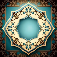 Golden and Blue Luxury Islamic Background with Decorative Ornament Frame