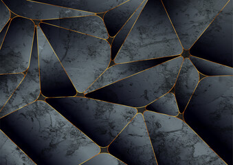 Dark blue and golden tech abstract low poly grunge background. Geometric vector design