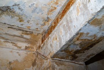 Damage ceiling from water pipelines leakage. Housing problem concep
