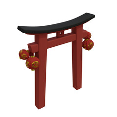 Chinese Gate 3D illustration, icon, View Render, HD, Premium Quality, Alpha Background, PNG Format, New Year, Culture, Luck, Happy, Gong Xi Fa Chai