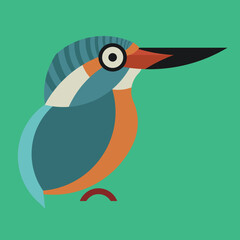 Flat design of perched Common Kingfisher.