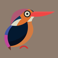 Flat design of perched Black-backed Dwarf Kingfisher.