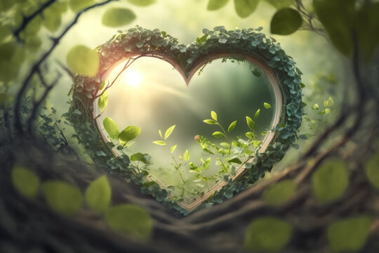 Love spring season concept. Heart shape of nature abstract background. Generative ai