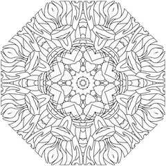 Hand drawn zentangle circular ornament for coloring page.