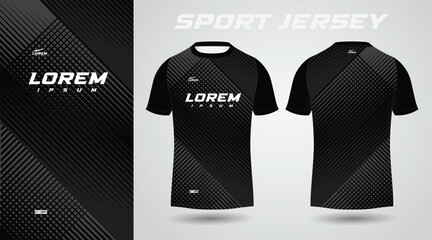 black soccer jersey or football jersey template design for sportswear. Football t-shirt mockup - obrazy, fototapety, plakaty