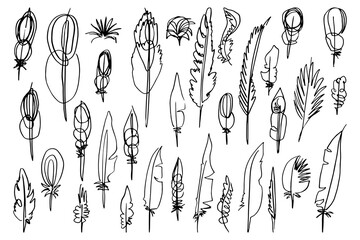 feather pen silhouette, doodle liner art vector illustration